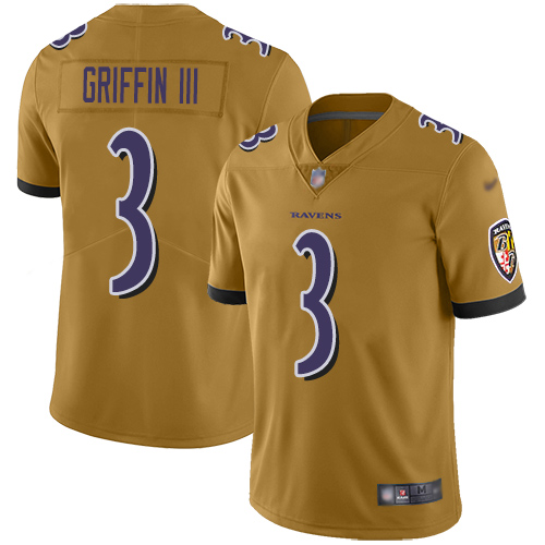 Baltimore Ravens Limited Gold Men Robert Griffin III Jersey NFL Football #3 Inverted Legend->youth nfl jersey->Youth Jersey